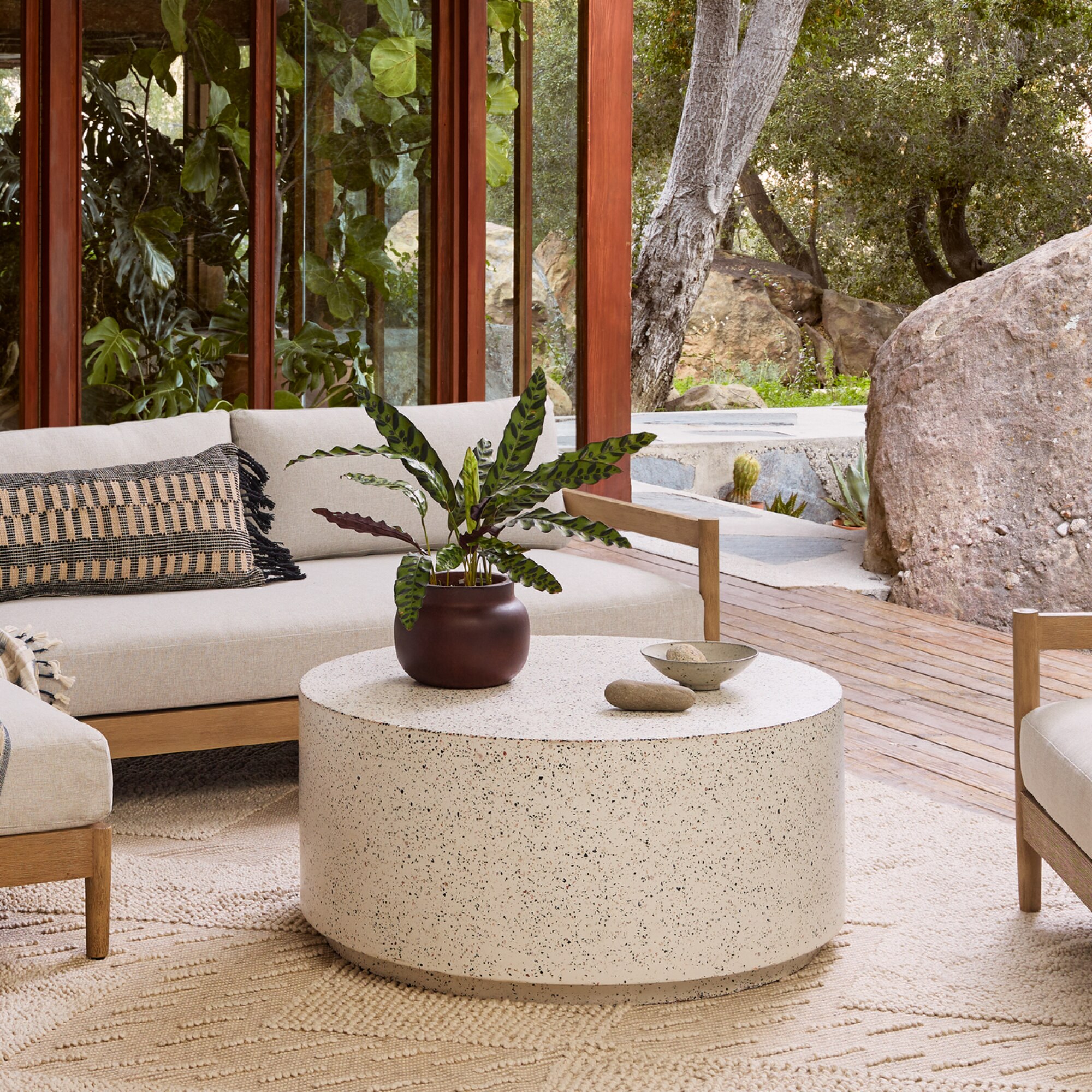 Terrazzo Drum Garden Coffee Table Modern Outdoor Style West Elm UK